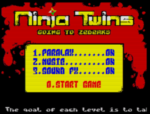 Ninja twins: Going to Zedeaks - Menü