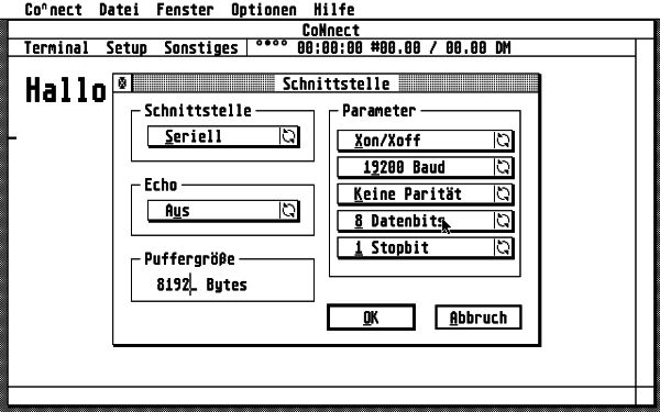 Connect95 Schnittstelle Einstellungen