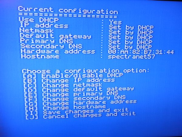 Spectranet - %ifconfig-Befehl - Netzwerkeinstellungen
