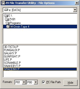 ZX File Transfer - Dateiauswahl