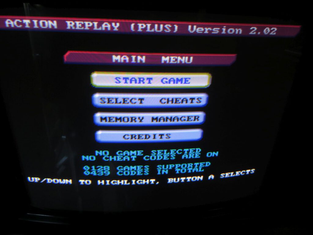 Action Replay Plus - Menü