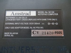 Amstrad NC100 - Typenschild
