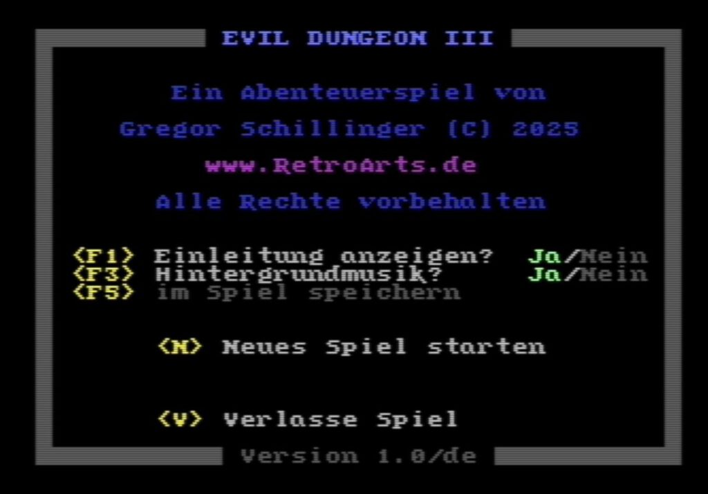 Evil Dungeon III - Startbildschirm