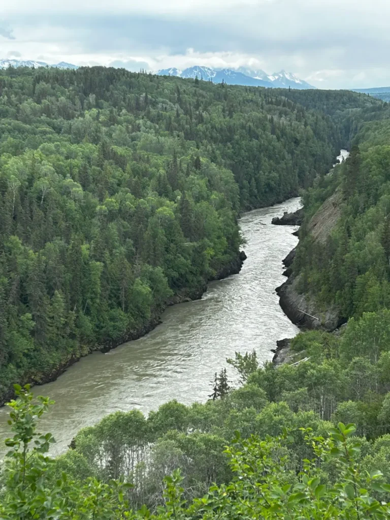 Blick von der Hagwilget Canyon Bridge