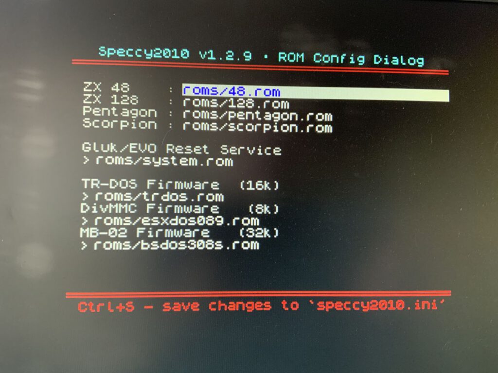 Speccy2010 ROM Config Dialog