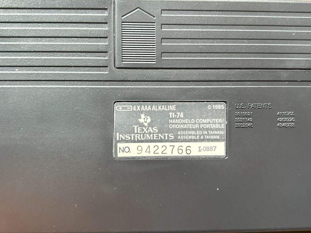 TI-74 Allianz - Unterseite Typenschild