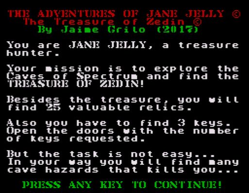 The Adventures Of Jane Jelly – The Treasure Of Zedin [Sinclair ZX Spectrum]