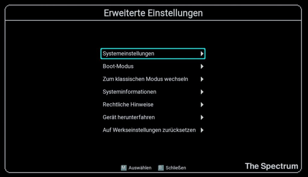 The Spectrum - Erweiterte Einstellungen