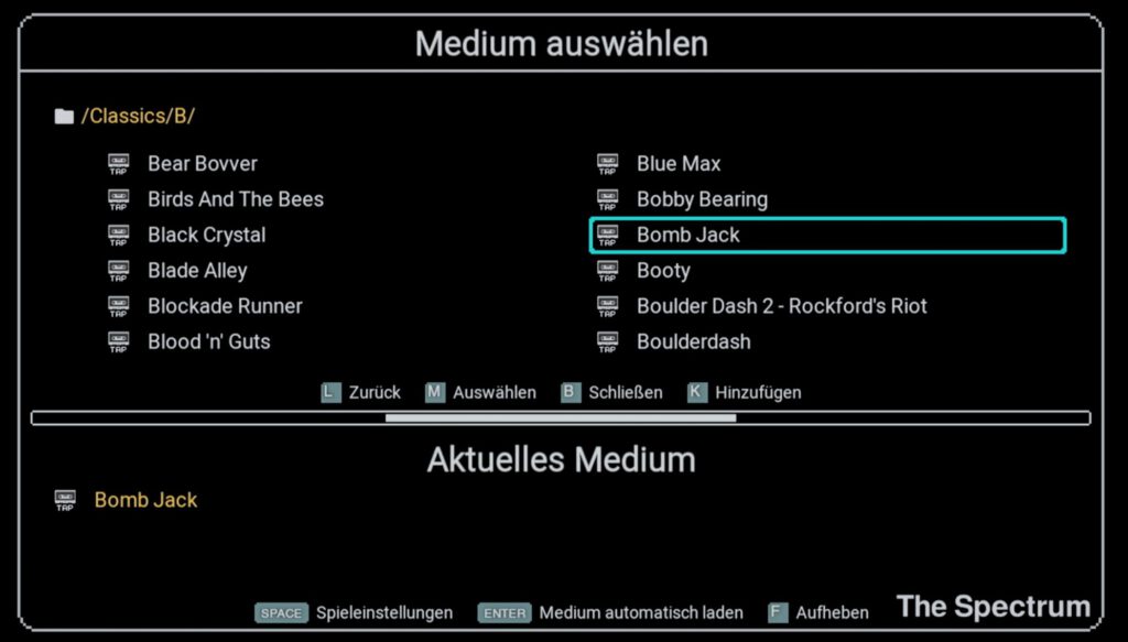 The Spectrum - Spielauswahl extern