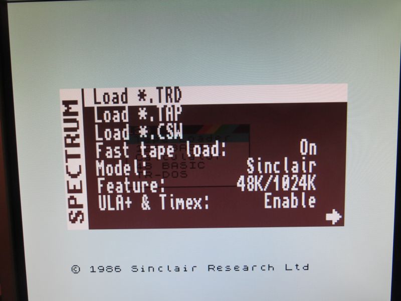 MIST - Sinclair Spectrum Core - Menü