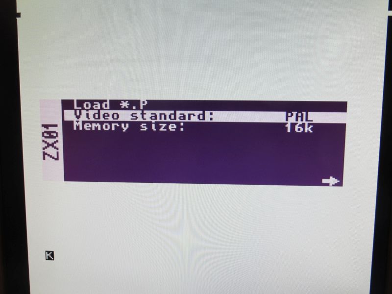 MIST - Sinclair ZX81 Core - Menü