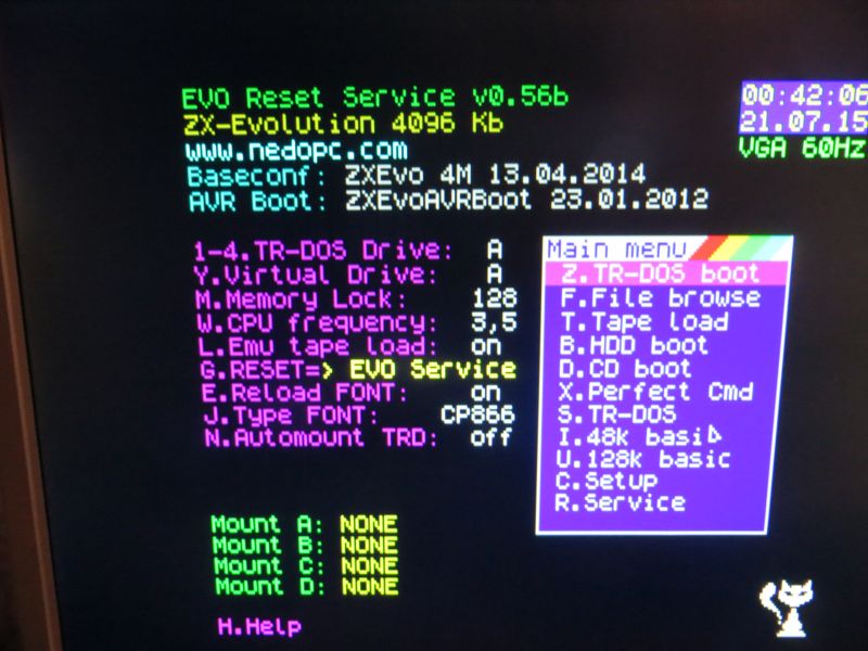 ZX Evolution - Startbildschirm